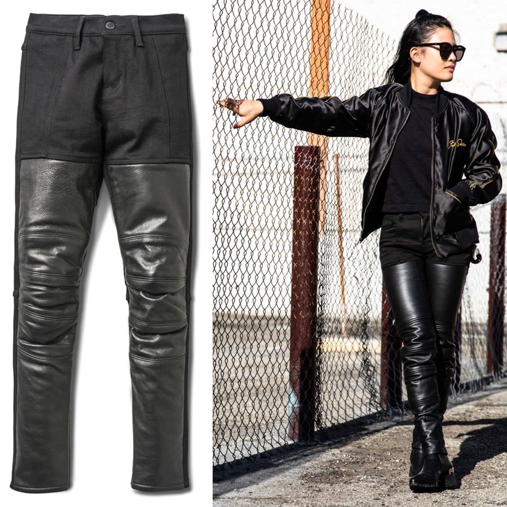 ATWYLD Shred Moto Jeans Denim Leather Biker Motorcycle in Black Size 24 NWT